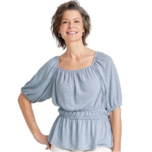 Women's Raglan Short Sleeve Textured Top - Knox Rose light blue Sz M